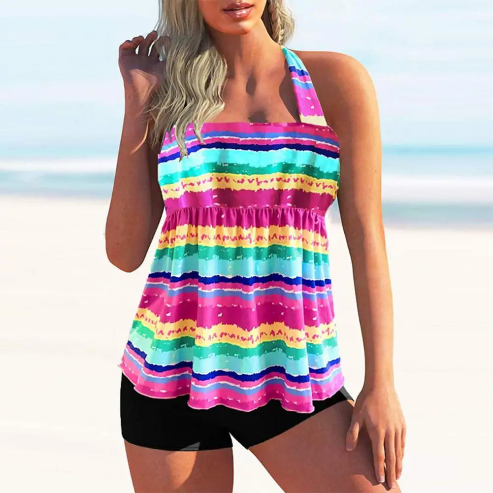 

Halter Two-piece Covered Belly Sleeveless Bathing Suit for Swimming