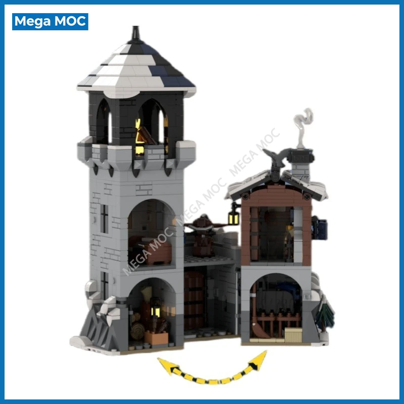 Фото Модульный конструктор Shadow Hawk Beacon MOC: Средневековая сторожевая вышка, сцена с гарнизоном, игрушка для сборки №4