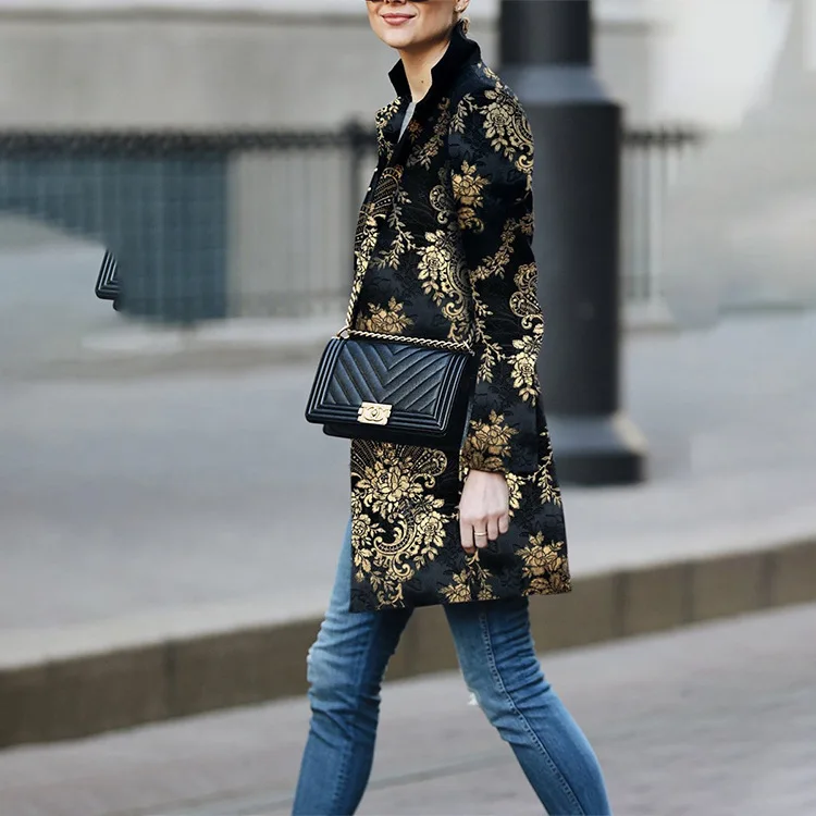 

2022 autumn and winter printed long-sleeved coat casual fashion jacket coat women's clothing