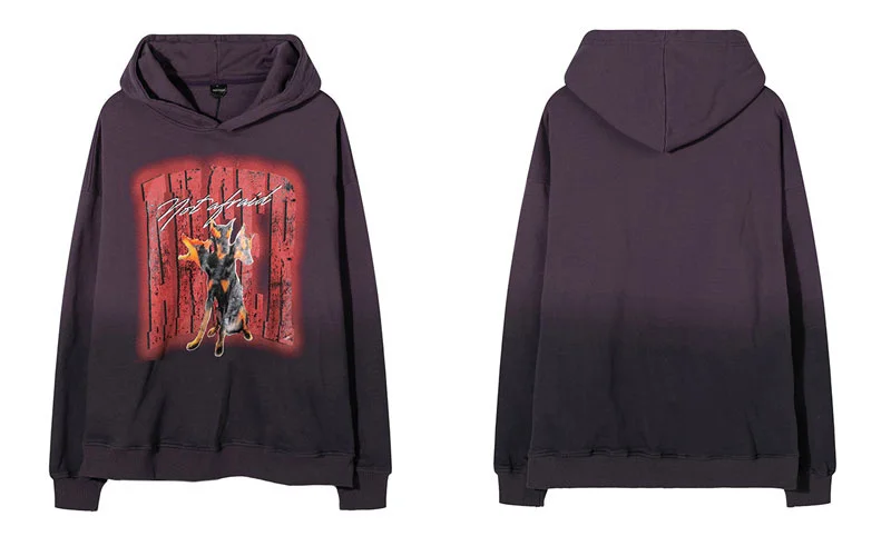 Y2K Vintage Hoodie Grunge Sweatshirt Streetwear Mens Doberman Print Tie Dye Gradient Hooded Harajuku Casual Punk Gothic Pullover