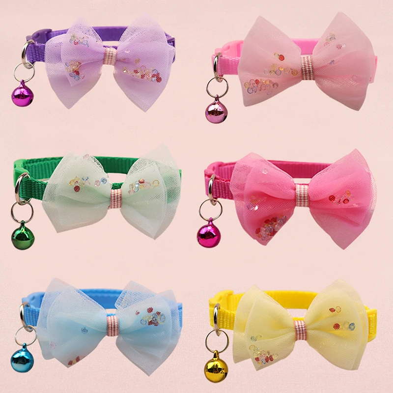 

Colorful Pet Supplies Dog Collar Cat Necklace Adjustable Collar Bell Bowknot Collar For Cats Puppy Chihuahua Pet Accessories