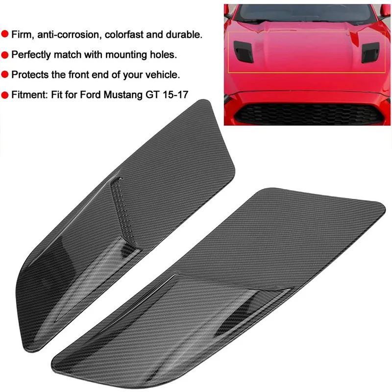 

2Pcs/Set Hoods Cover Trim Car Front Hood Air Intake Trim Scoop Vent Guards Heat Panel Cover for Ford Mustang 2015 2016 2017
