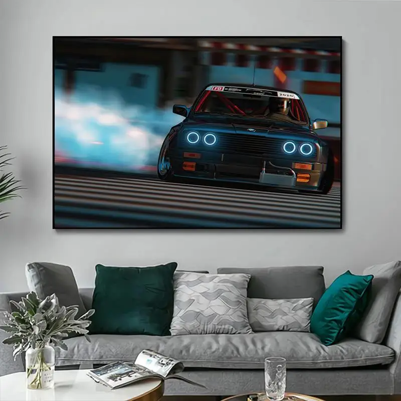Постер для гоночного автомобиля BMW M3 E30 Картина на холсте с изображением дрифта