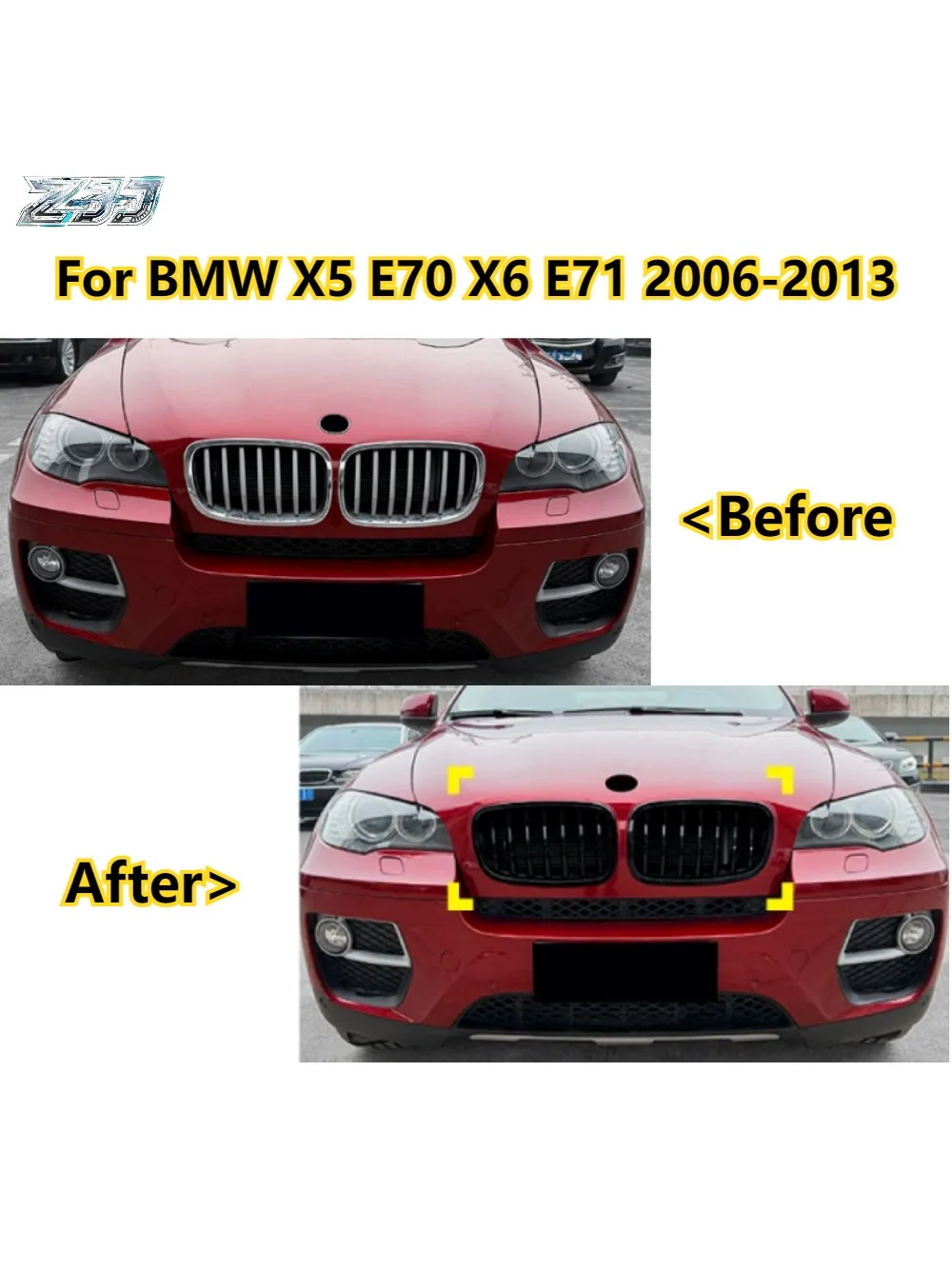 Фото Для BMW X5 E70 X6 E71 2006-2013: Хромированные решетки радиатора в стиле Diamond, черные, с двойной линией, гоночные, аксессуары №1