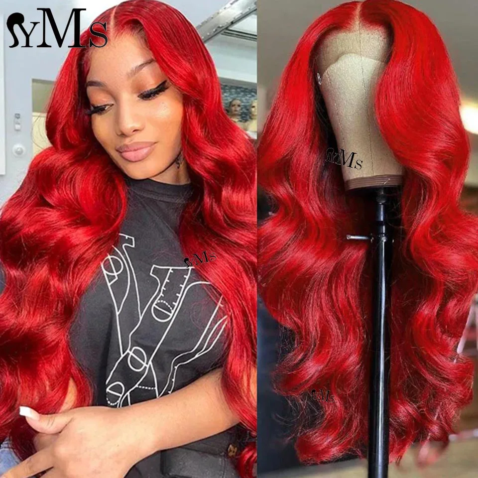 

Body Wave Hot Red 13X4 Lace Front Human Hair Wigs For Women PrePlucked YMS Red Colored HD Transparent 4X4 5X5 Lace Closure Wig