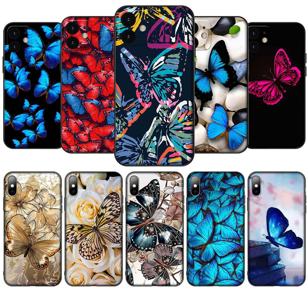 Мягкий чехол HA27 с бабочкой сине-красным для Xiaomi Redmi A3X A3 13C 13 Note 12 Pro+