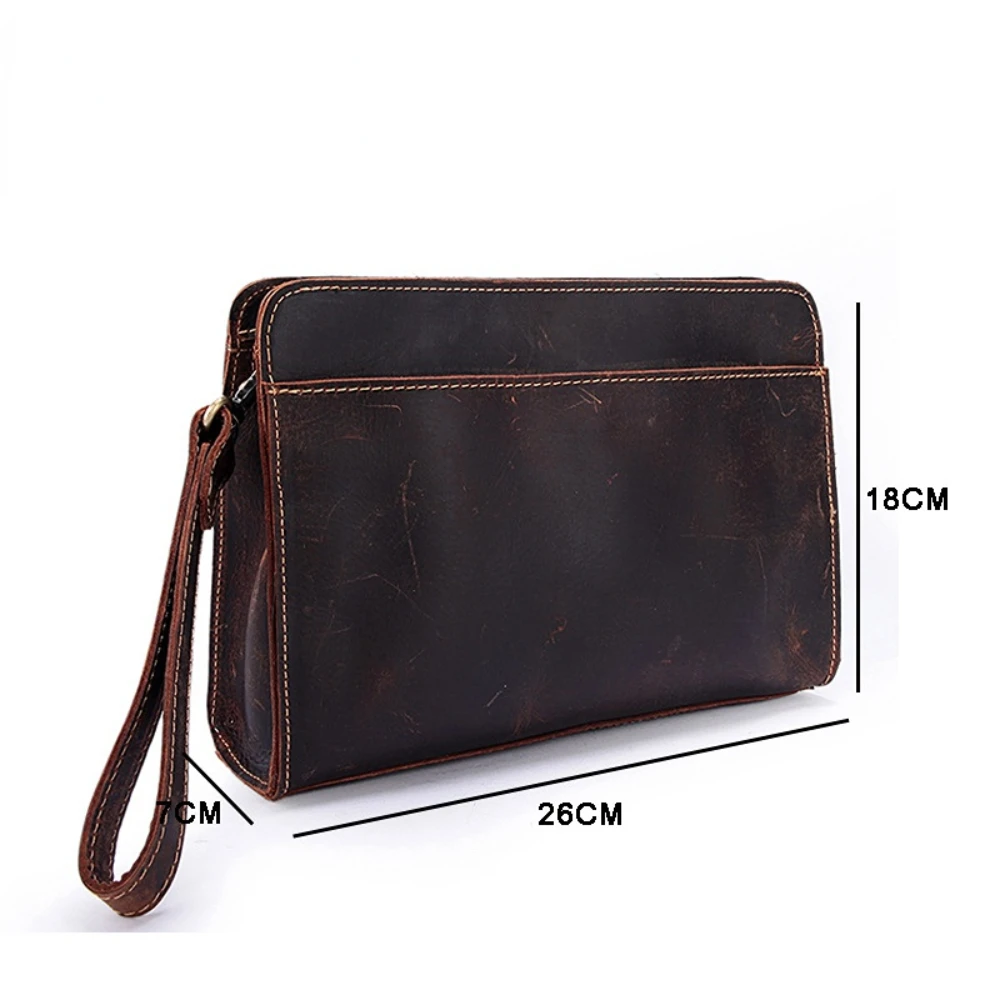 Genuine Leather Envelope Bag Retro Crazy Horse Cowhide Men's Handbag Clutch Bag
