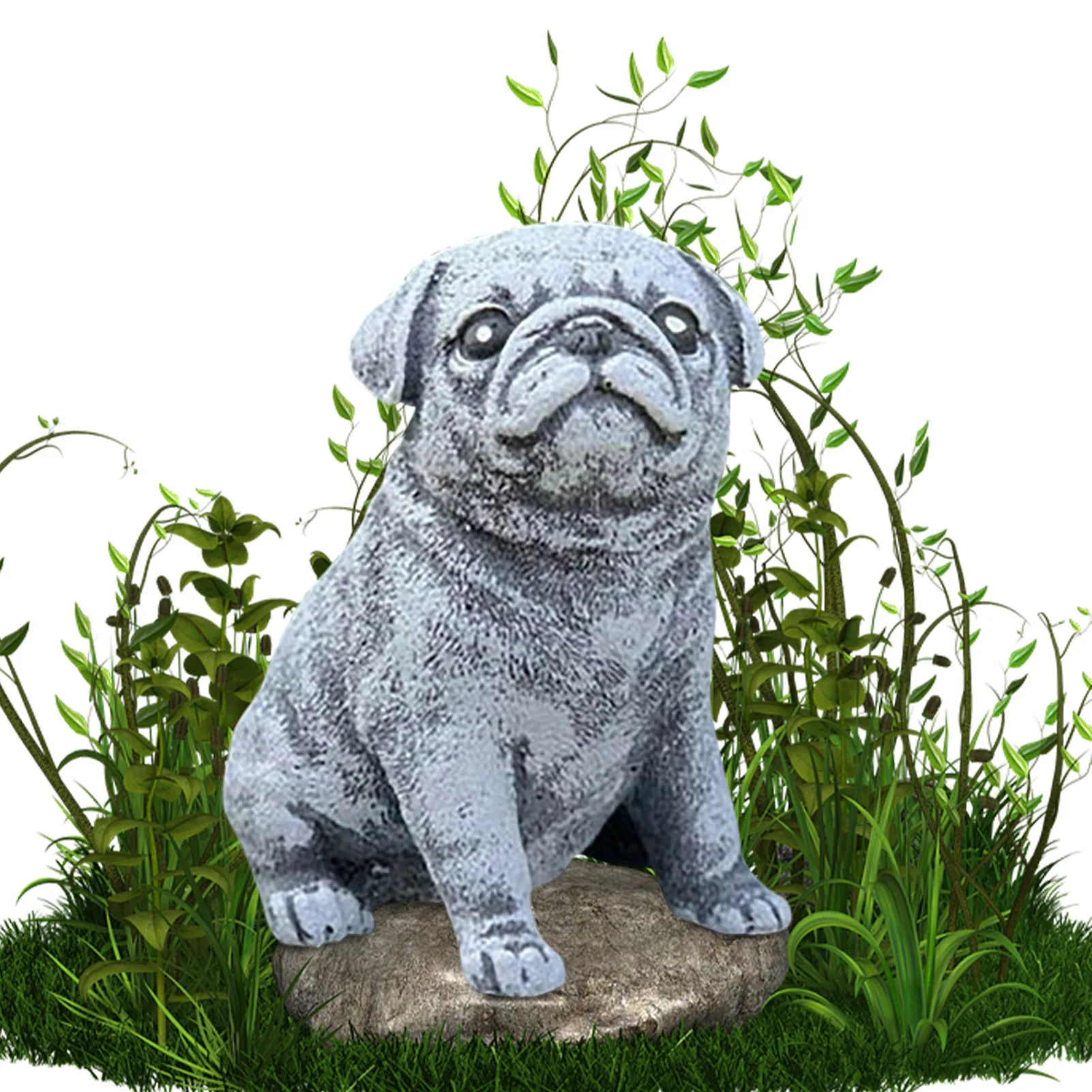 Garden Dog Statues Outdoor Decor Pug Dog Statue Adorable Sitting Dog Figurine Resin Puppy Sculpture Decoration Realistic Outdoor
