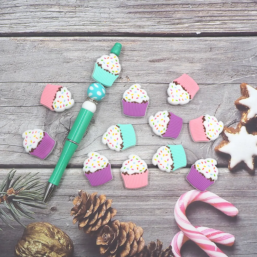 Chenkai 10 шт. бусины в форме капкейка для ручки бусины в форме ручки силиконовые Подвески бусины в форме персонажа для изготовления ручек своими руками Детские цепочки для пустышки