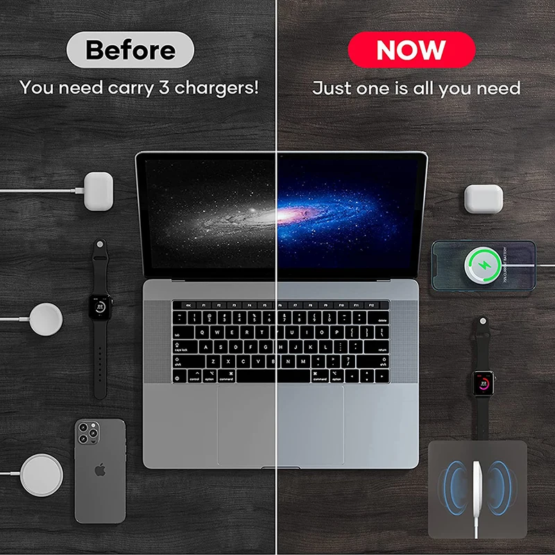 Portable Magnetic 3 in 1 Wireless Charger Base QI 15W Fast Charging Magnet Adsorption Pad For Iphone 13/12/iwatch 6/7/Airpods | Мобильные