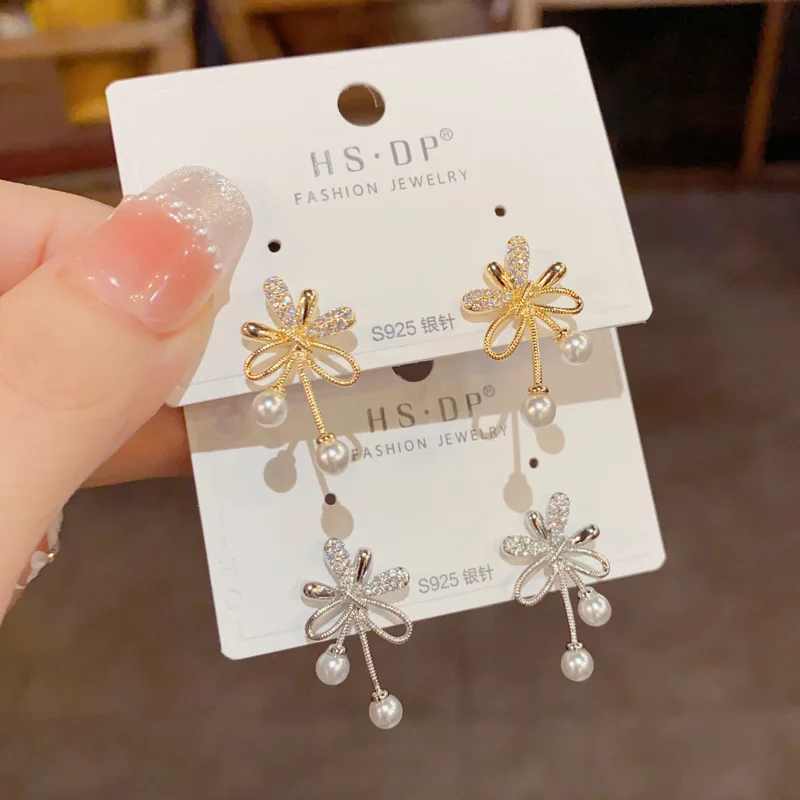 Тонкие модные минималистичные дизайнерские цирконовые завязанные жемчугом