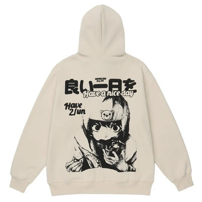 

Vintage Hooded Hoodie Japanese Streetwear Anime Cartoon Printed Zipper Hoodies 2022 Harajuku Fashion Oversized Sweatshirt Jacket