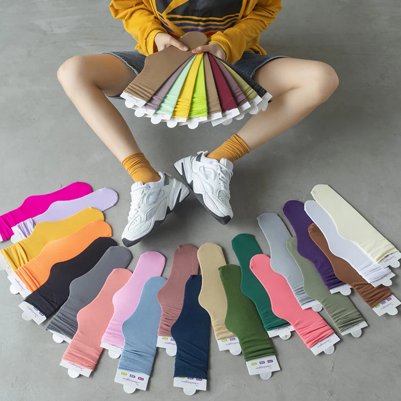 

Women Solid Color Spring Summer Loose High Tube Socks Female Cotton Needles Knitting Striped Harajuku Streetwear Sock calcetines