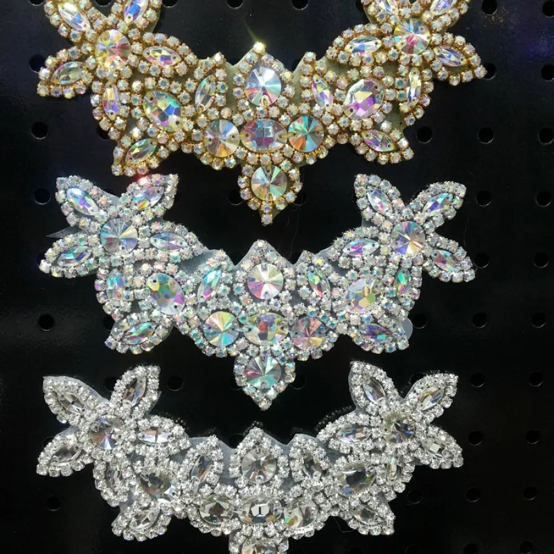 Gold AB Star Crystal Applique For Dancing Dress Decoration DIY Clothing Strass Accessory Silver AB Rhinestone Flower Trims