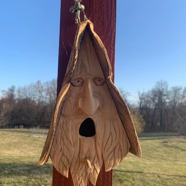 

Happy Spirit Birdhouse. Hand Carved Bird House Creative Cute Home Garden Outdoor Decor Protection