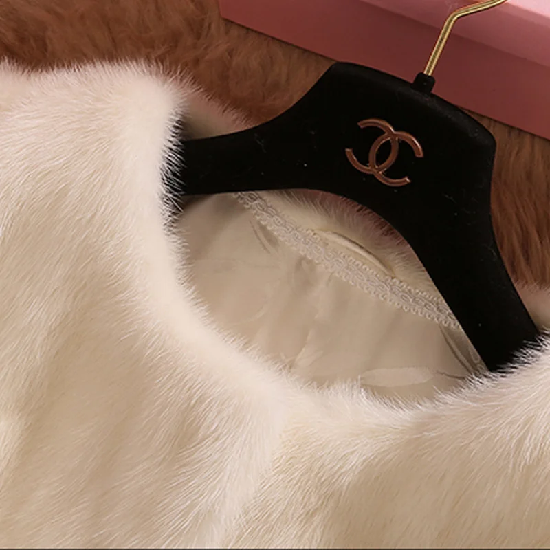 ICCLEK Imitation mink fur coat women's round neck slim fitting Haining fox hair medium length coat