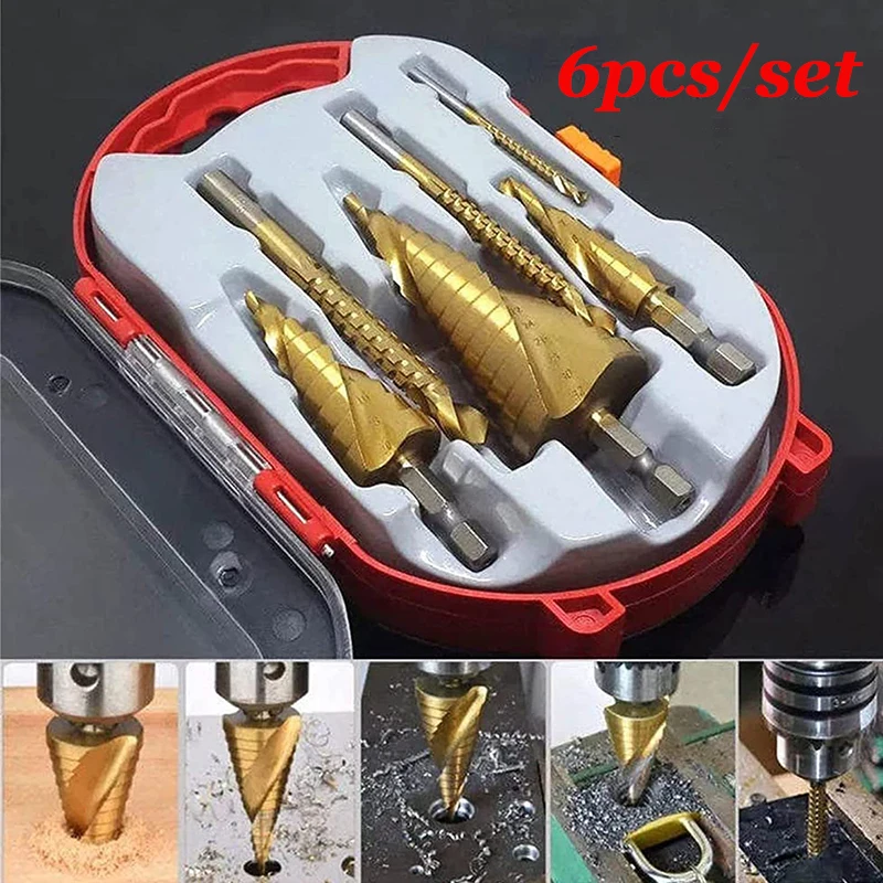 

Набор ступенчатых Сверл из быстрорежущей стали и кобальта, комплект из 6/7 насадок для работ по дереву, с титановым резаком, с прямым пазом