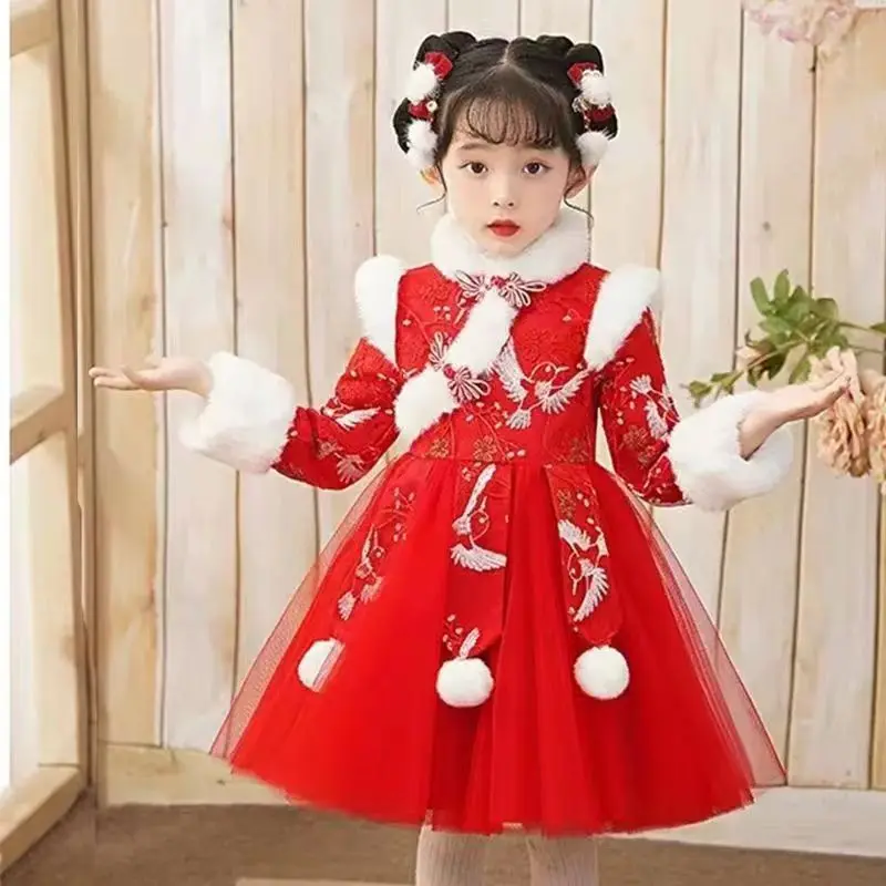 Новая красная китайская Новогодняя одежда женская зимняя ханьфу Детский костюм