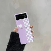 purple checkered heart phone case for samsung galaxy z flip 3 folding display hard pc case for zflip3