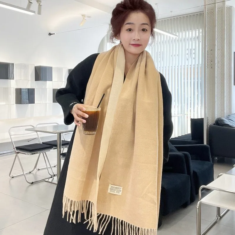 

2023 New Cashmere Solid Colors Women Scarf Winter Shawl and Wrap Bandana Pashmina Tassel Female Foulard Thick Blanket T359