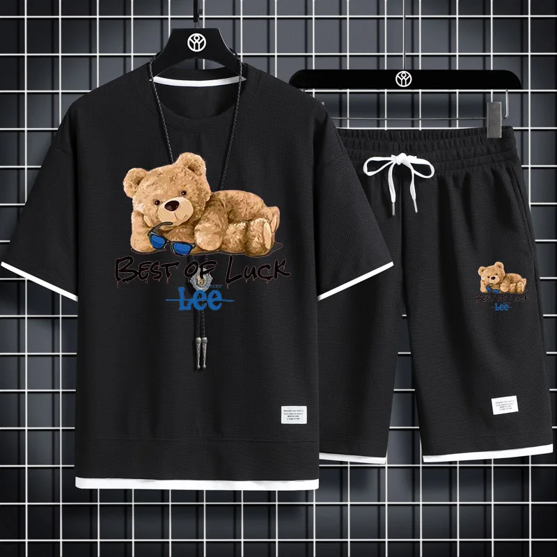 Summer brand new L men's sports ee T-shirt + shorts set brand casual breathable jogging pants hip-hop fashion clothing 2023