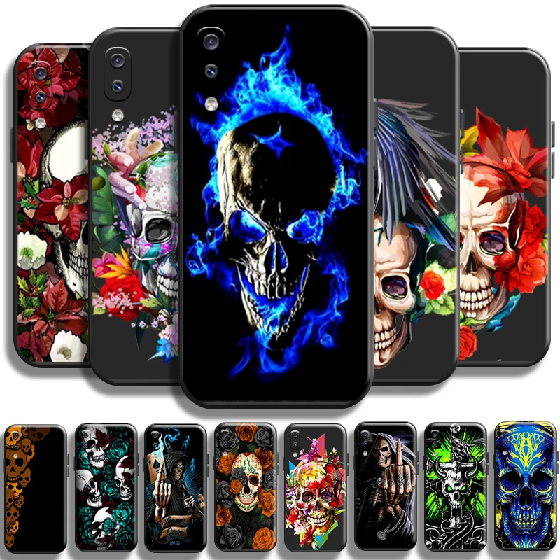 

Death Skull Flower For Samsung Galaxy A20 A20S Phone Case Shockproof Carcasa Black Cover Full Protection Liquid Silicon Shell