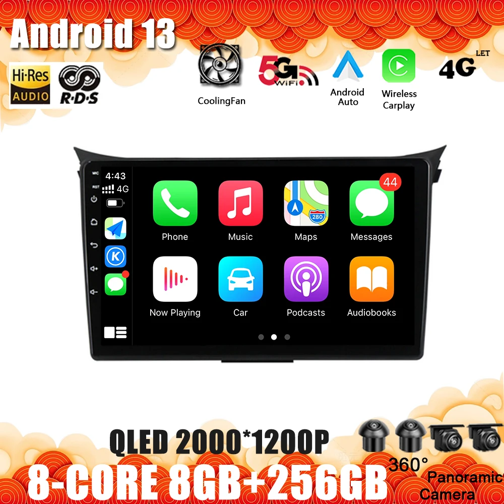 

Автомагнитола, мультимедийный видеоплеер Carplay DSP Android 13 для Hyundai I30 Elantra GT 2012-2016, навигация StereoGPS 2 No Din D