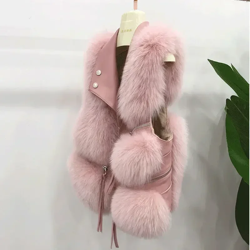 Осень-зима 2024 лоскутный меховой женский жилет короткое пальто тонкое модное