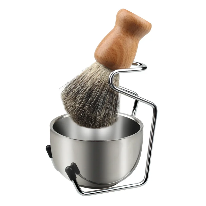 

1 Set Professional Men Beard Brush Set Stainless Steel Bowl Stand Shaving Brush Mustache Shaving Facial Cleansing Tool 40#410