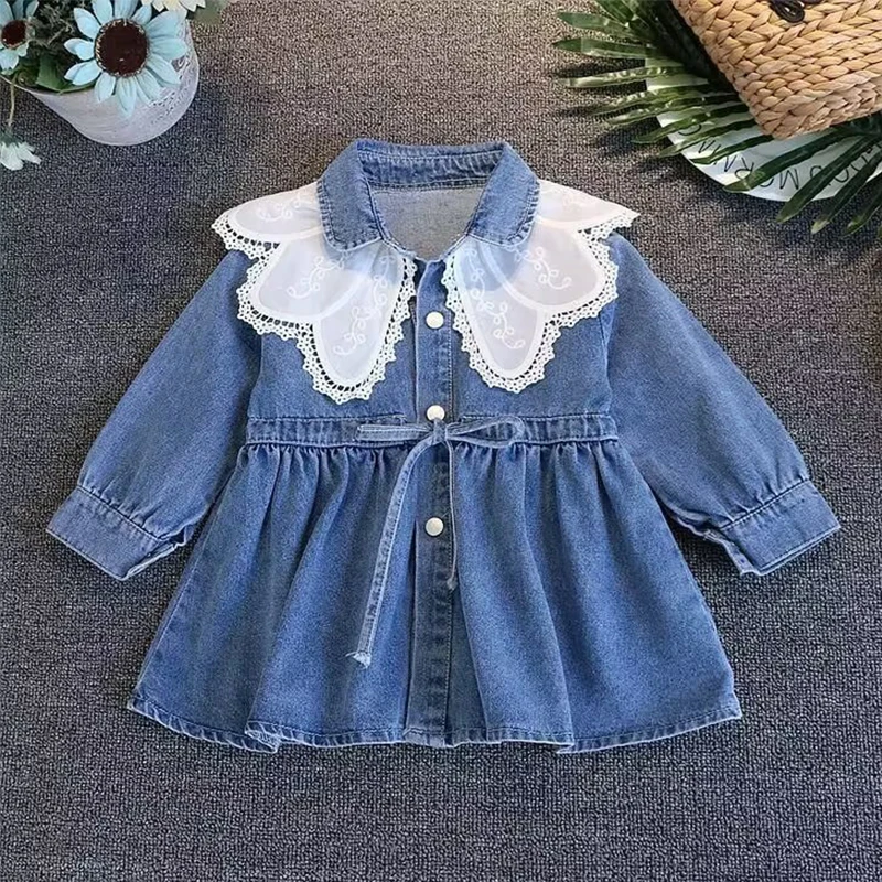 

New Children Denim Jackets Embroidery Jean Sequins Jackets Girls Kids Clothing Baby Lace coat Casual Outerwear Spring Autumn