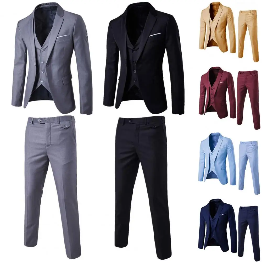 

Outfit 1 Set Stylish Buttons Cuff Blazer Zipper Fly Trousers Male Groom Suit Solid Color for Dating