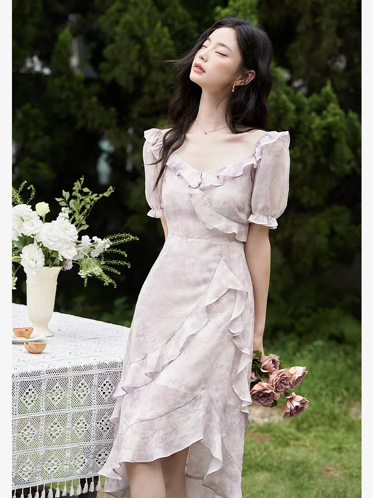 Женское шифоновое платье с оборками Westlink весна 2025 года длинное асимметричным