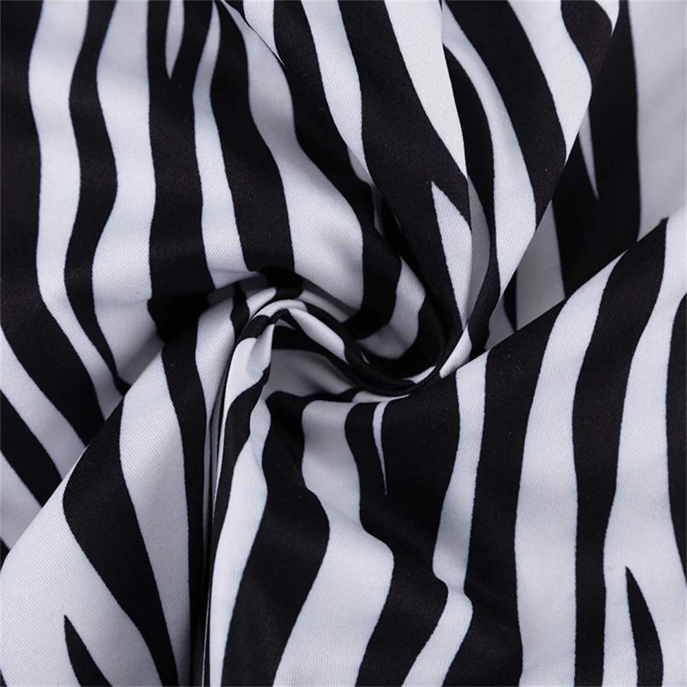 Summer Zebra Stripe Shorts for Women Casual Cotton High Waist A-Line Wide Leg Shorts Office Lady Classic Print Streetwear