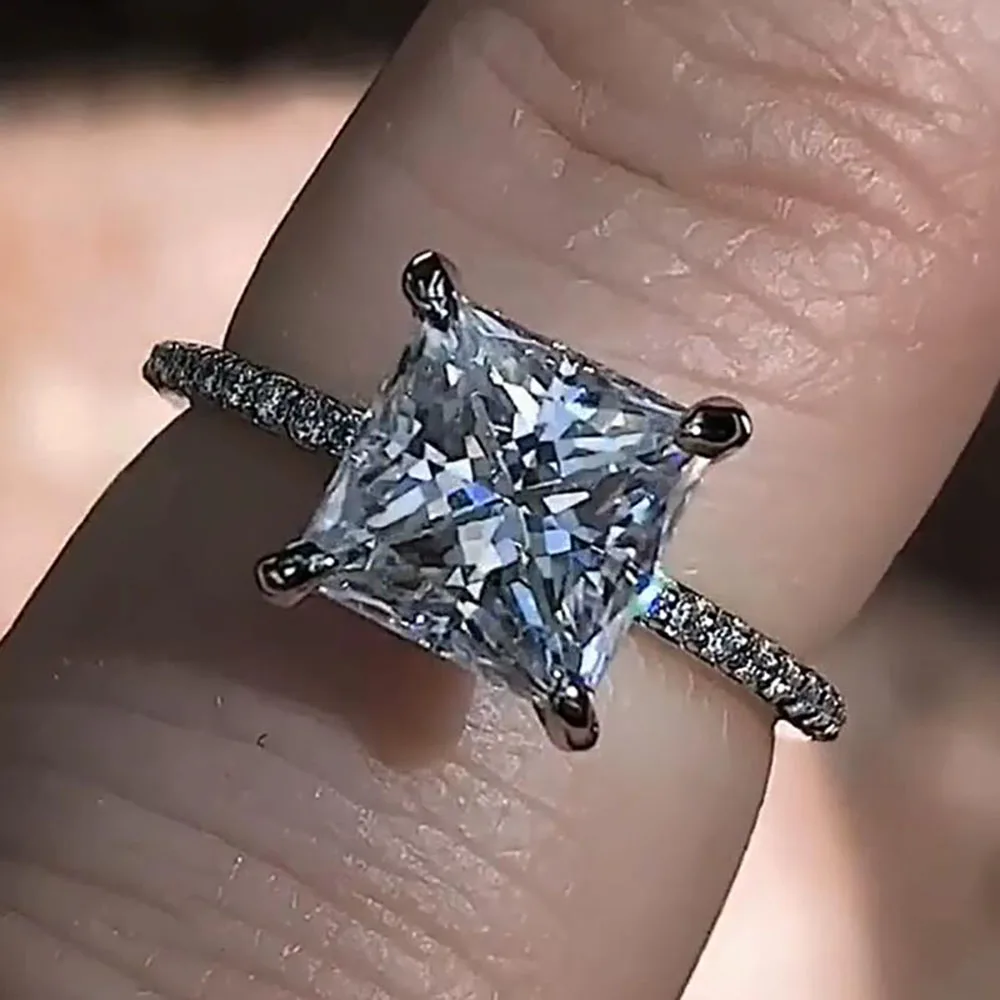 Custom Solid 10K White Gold Women Wedding Party Anniversary Engagement Ring 1 2 3 4 5 Carat Princess Moissanite Diamond