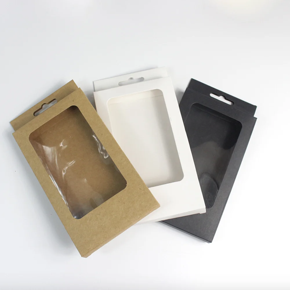 

Transparent Window Box Carton Kraft Paper Jewelry Data Cable Display Box Phone Case Packaging Box 50Pcs/lot