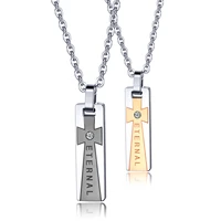 hot selling titanium steel cross set with diamond square pair necklace stainless steel pendant for men and women