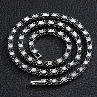 4mm 1 row black white crystal cz stone tennis chain hip hop choker necklace bling iced out rock jewelry for men women 18inch