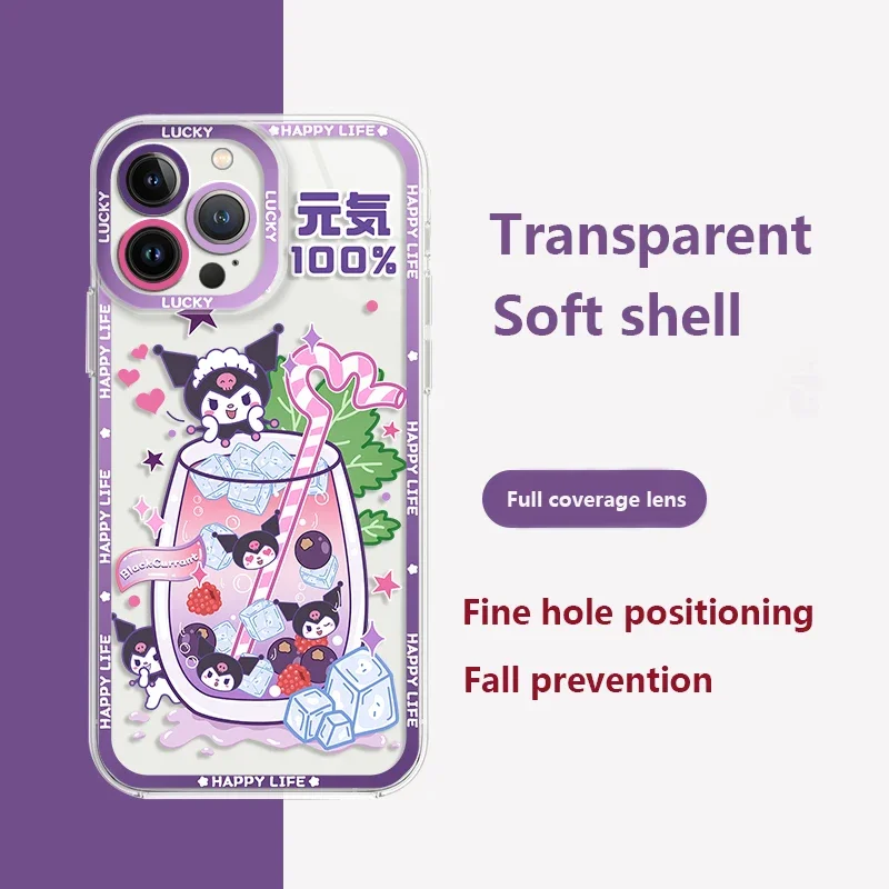 Силиконовый ударопрочный чехол Sanrio Kuromi Cinnamoroll для iPhone 16 14 11 Pro Max 13 12 Mini XR XS X 8 7 6 6S Plus