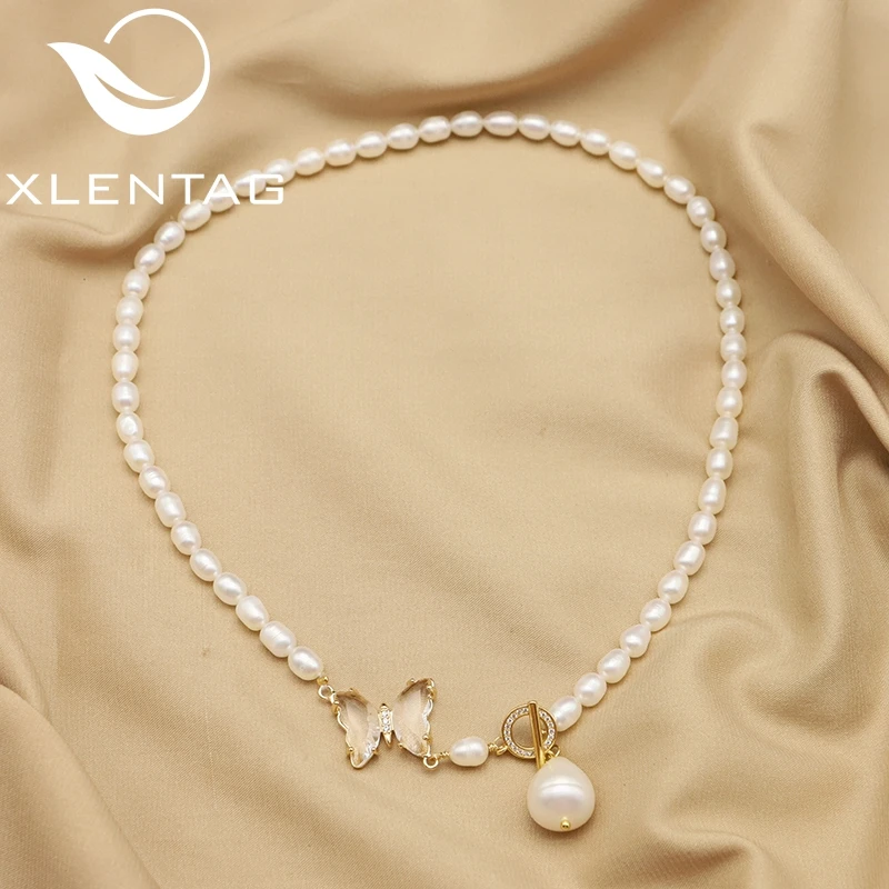 

XlentAg Elegant Irregular White Butterfly Pearl Necklace France Classic Popular Art Fashion Luxury Wedding Jewelry Gift GN0418