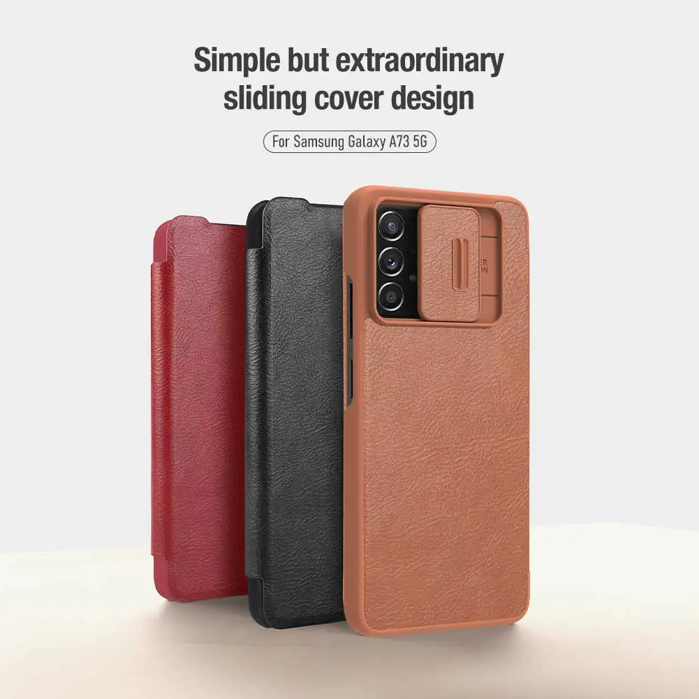 

For Samsung Galaxy A73 5G Nillkin Qin Pro Flip Leather Case Camera Protective Sliding Cover Card Slot Shell Slim
