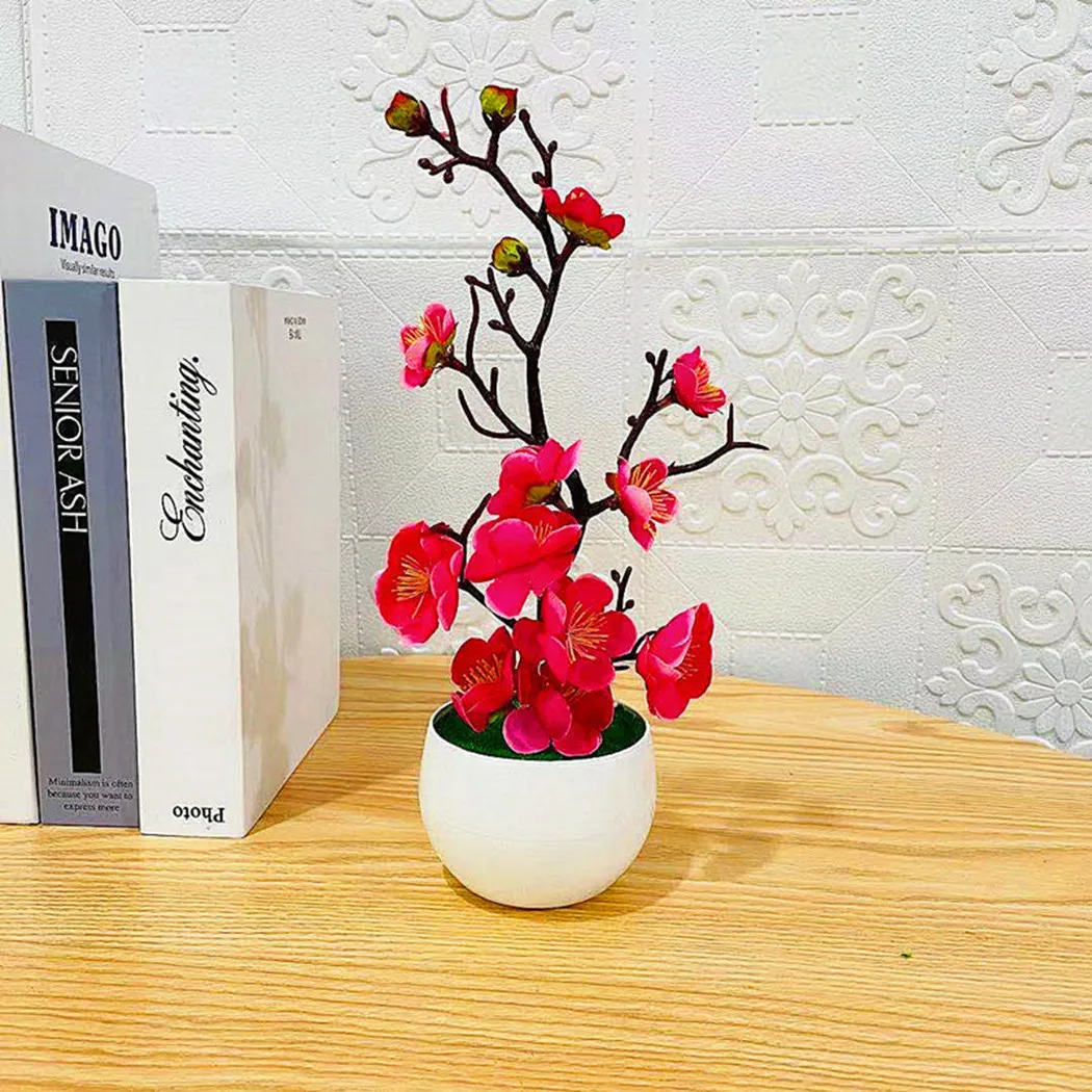 

Wedding Decoration Bonsai Simulation Artificial Flower Potted Plants Plastic Home Supplies Office Plum Blossom Decor Durable