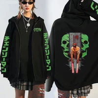 anime chainsaw man hoodies unisex zipper hip hop coats clothes streetwear manga cosplay zip up women mens fleece jackets