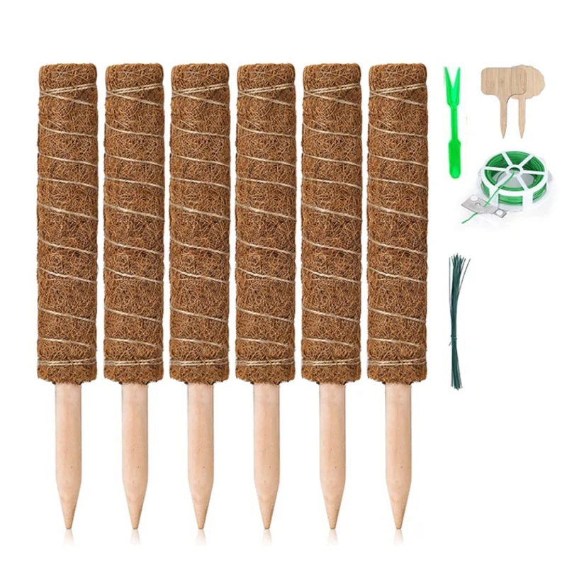 

Moss Poles for Climbing Plants - 6 Pack 75 Inches Coir Fiber Moss Sticks with Plant Accessories Twist Tie, Shovel,Tags