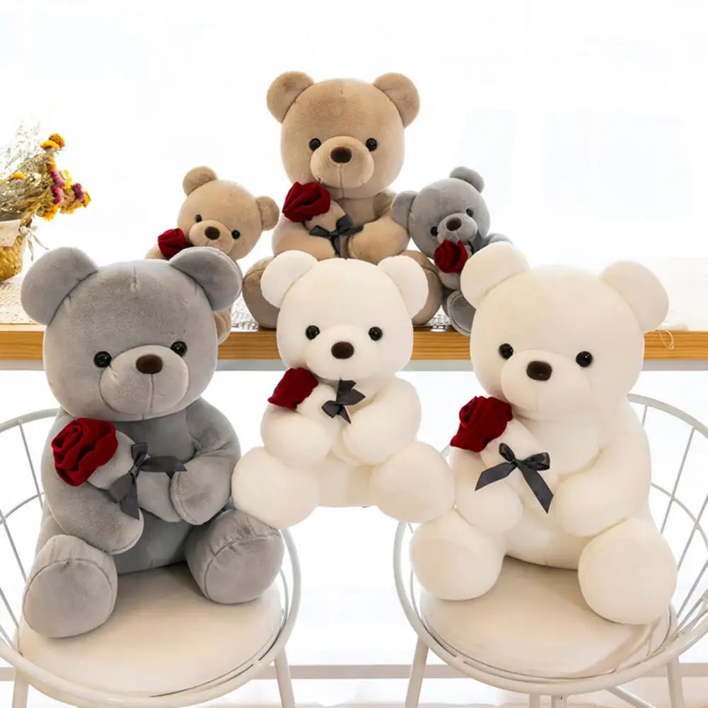 

Bear Plush Toy Hold A Rose Lovely Doll Plush Soft Sofa Ornament Cartoon Little Bear Doll Stuffed Animal Toy Valentine's Day Gift