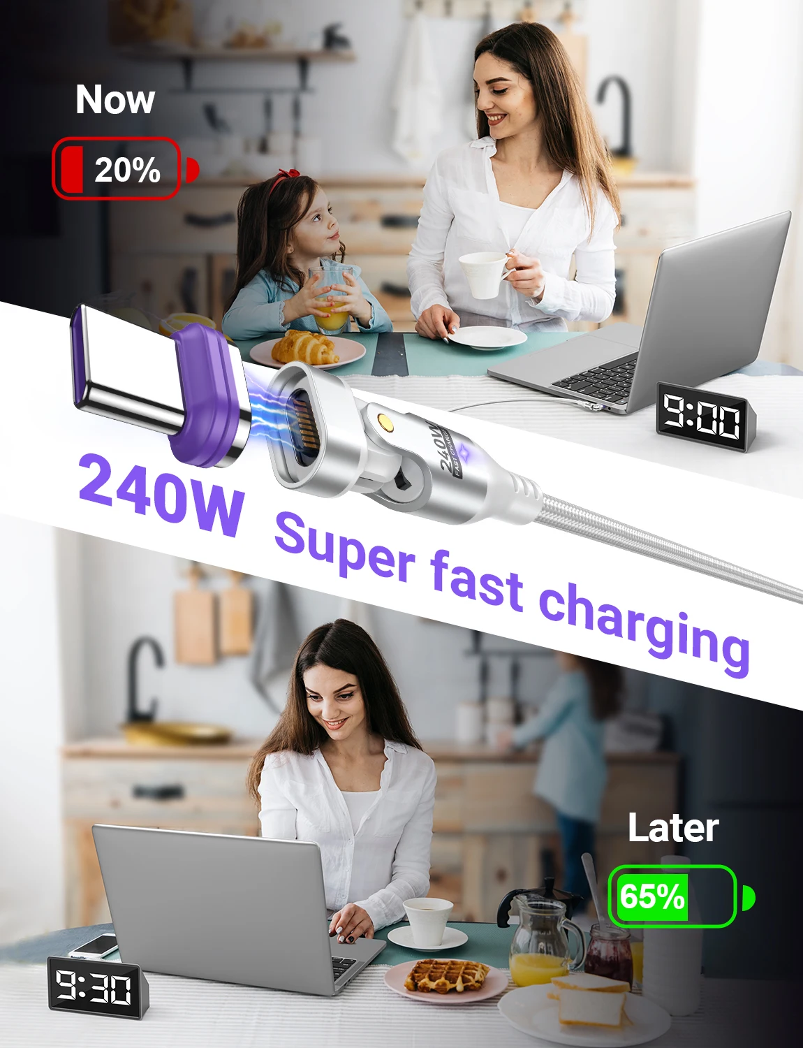 AUFU 240 Вт Магнитный кабель USB C — Type Кабель для быстрой зарядки 100 60 iPhone MacBook Xiaomi