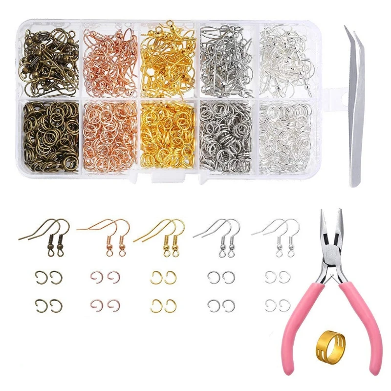 

H9ED 1128 Pieces Earrings Making Supplies Kit with Earring Hooks Jump Rings Pliers