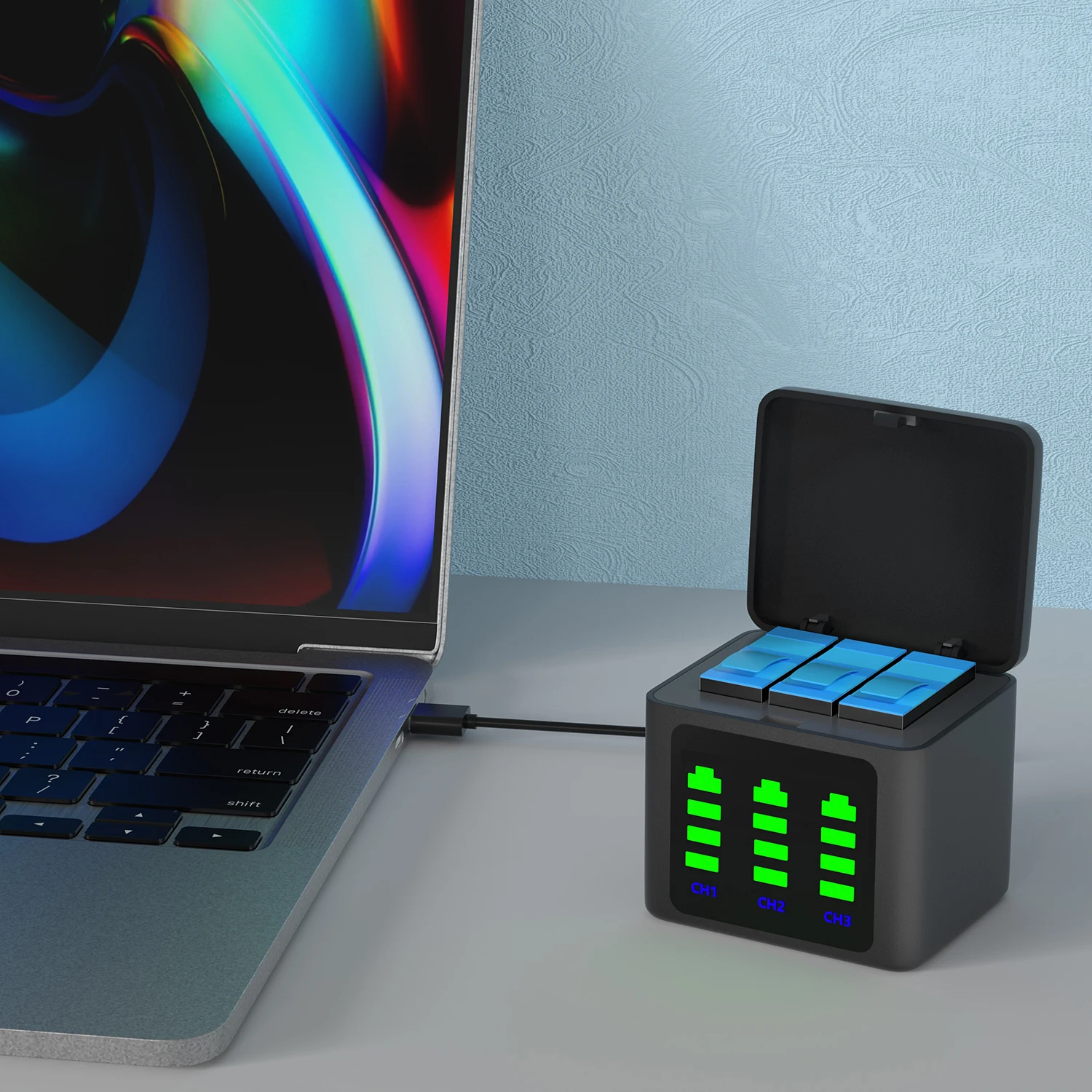 Аккумулятор DuraPro 1800 мАч для GoPro hero 10 + зарядное устройство со светодиодами на 3