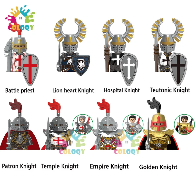 

Kids Toys Medieval Knight Building Blocks Temple Knight Mini Action Figures Helmet Shield Model Birthday Gifts Toys For Children