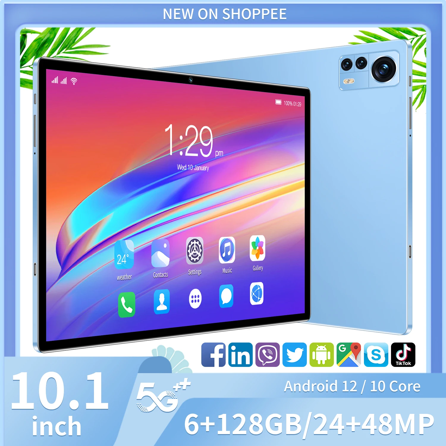 New 10.1-inch 5G tablet Android 10.0 eight core mobile phone calls Google Play 6GB RAM 128GB ROM tablet PC WiFi Bluetooth Type-C