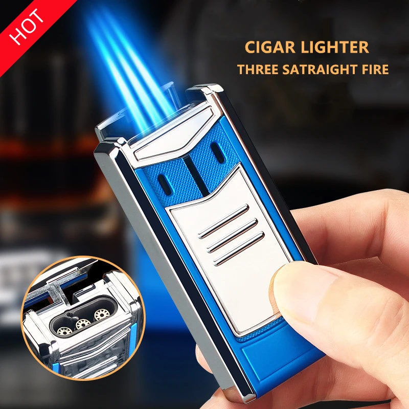

2022 New Metal Windproof Blue Flame Cigar Lighter For BBQ, Candles, Fireworks, Outdoor Camping Gadgets For Men